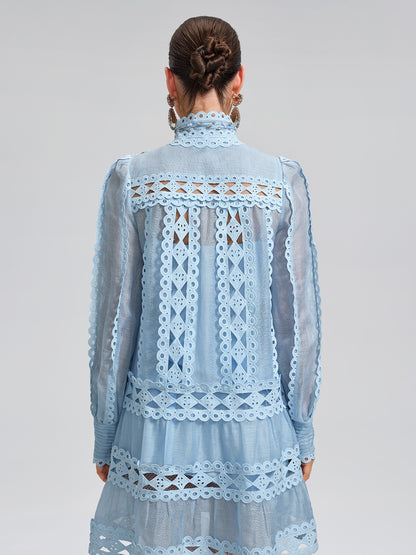 Linen Beaded Cutout Trimming Mini Dress
