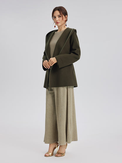 Robe-Style Wool Cashmere Coat (Waist Tie Included)