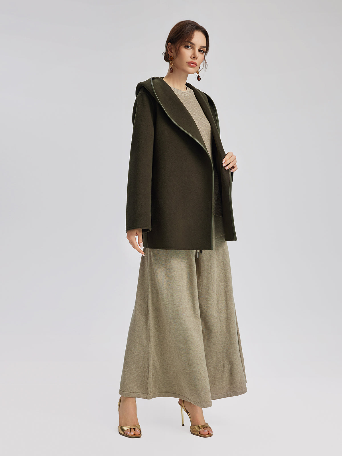 Robe-Style Wool Cashmere Coat (Waist Tie Included)