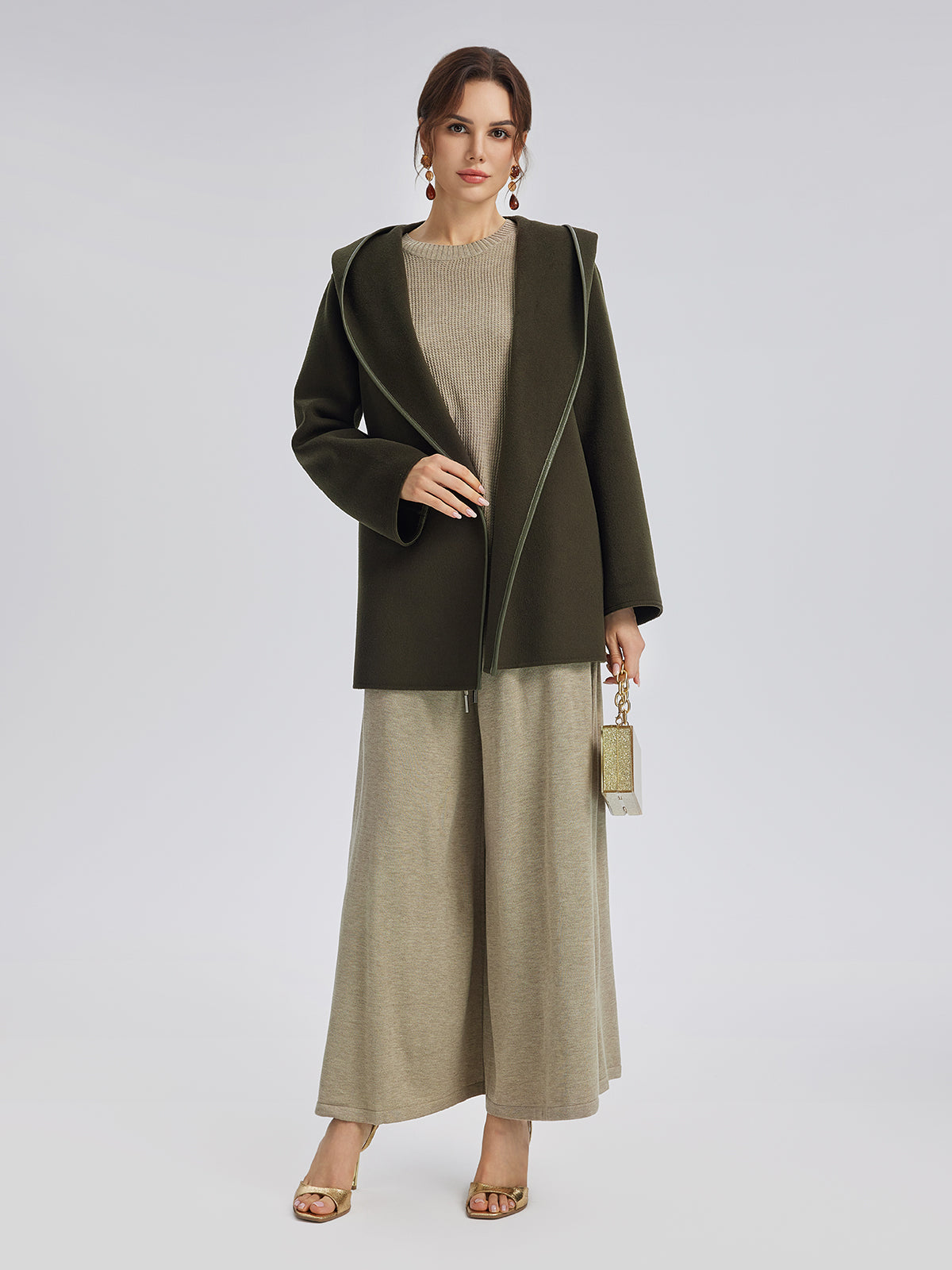Robe-Style Wool Cashmere Coat (Waist Tie Included)