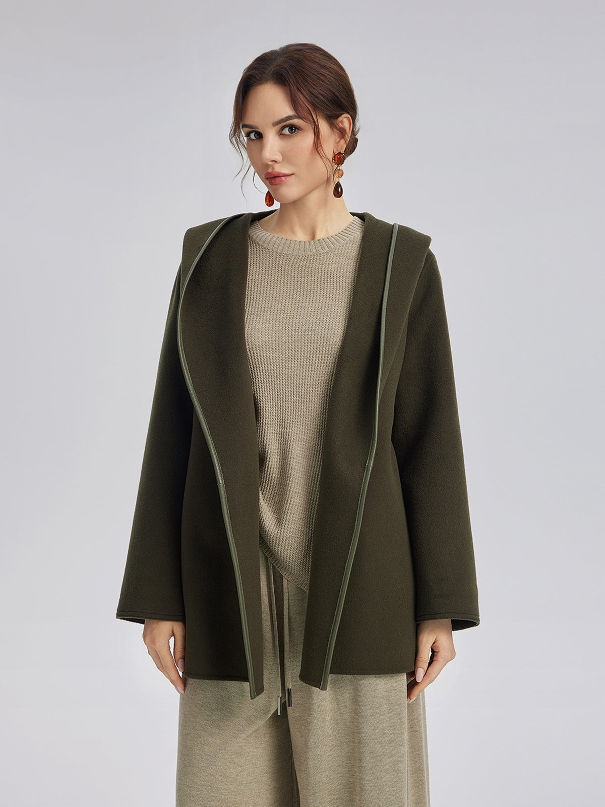 Robe-Style Wool Cashmere Coat (Waist Tie Included)