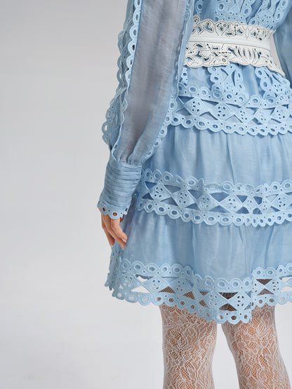 Linen Beaded Cutout Trimming Mini Dress