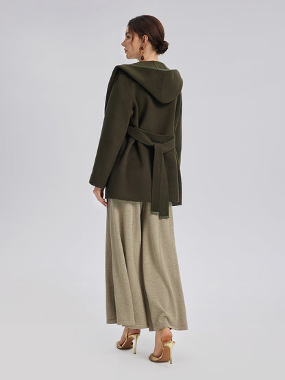 Robe-Style Wool Cashmere Coat (Waist Tie Included)
