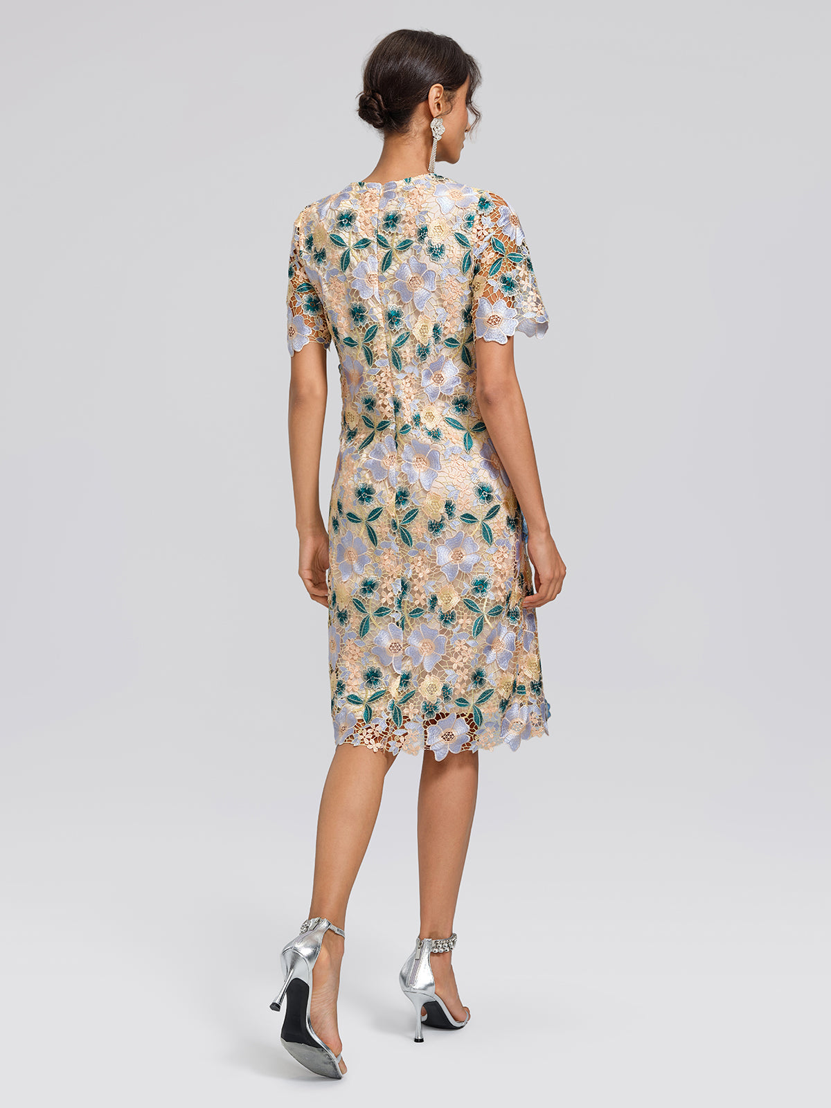 Guipure Lace Floral Leaf-Embellished Dress