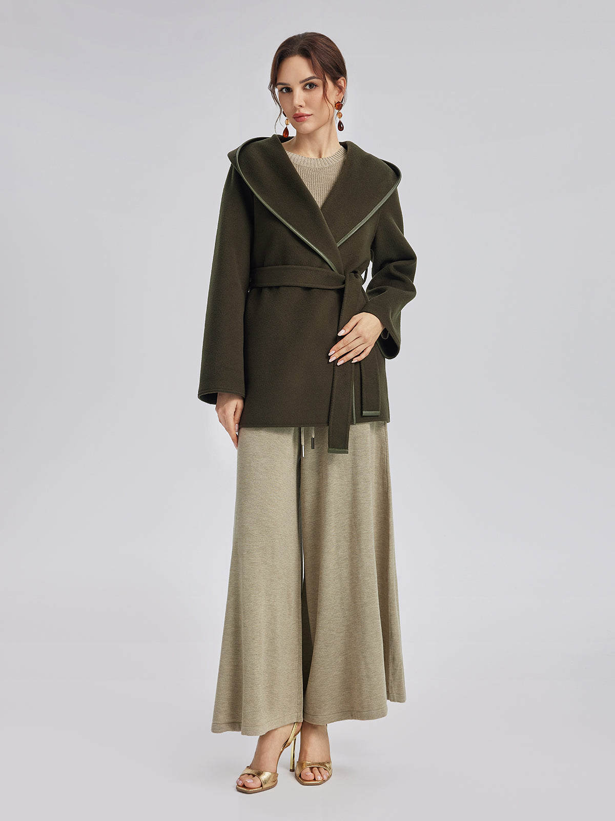 Robe-Style Wool Cashmere Coat (Waist Tie Included)