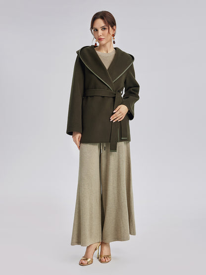 Robe-Style Wool Cashmere Coat (Waist Tie Included)