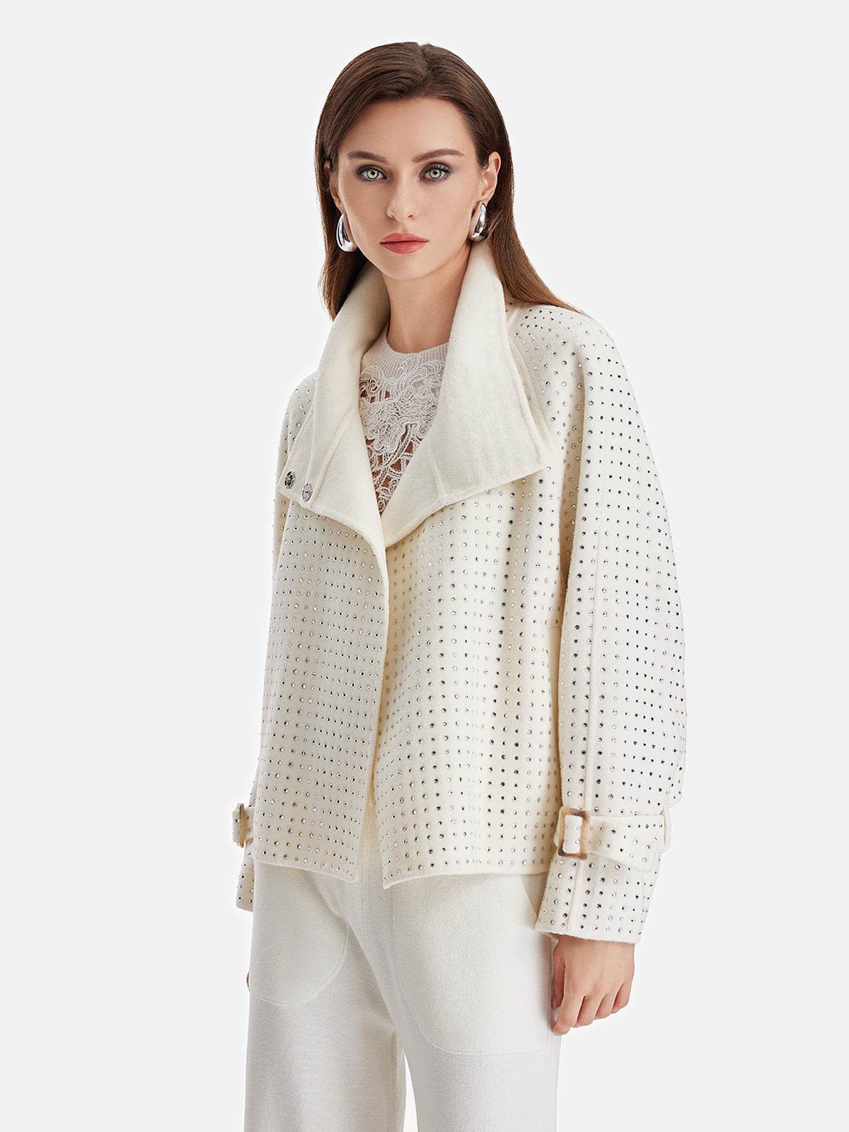 Premium Wool Rhinestone Collared Jacket