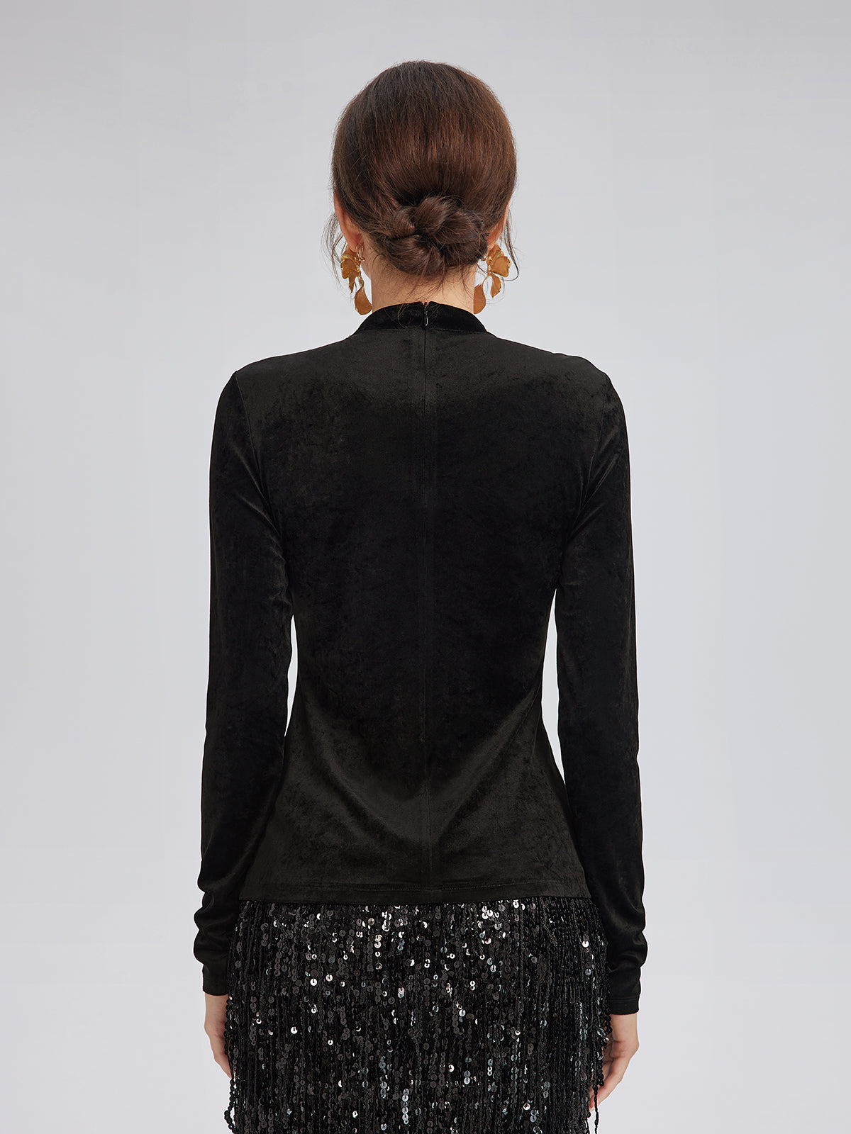 Hand-Beaded Crystal Chain Velvet Top