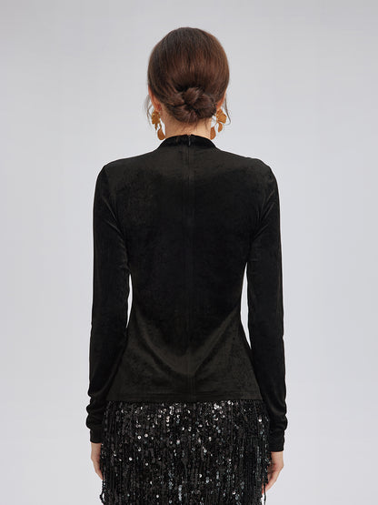 Hand-Beaded Crystal Chain Velvet Top