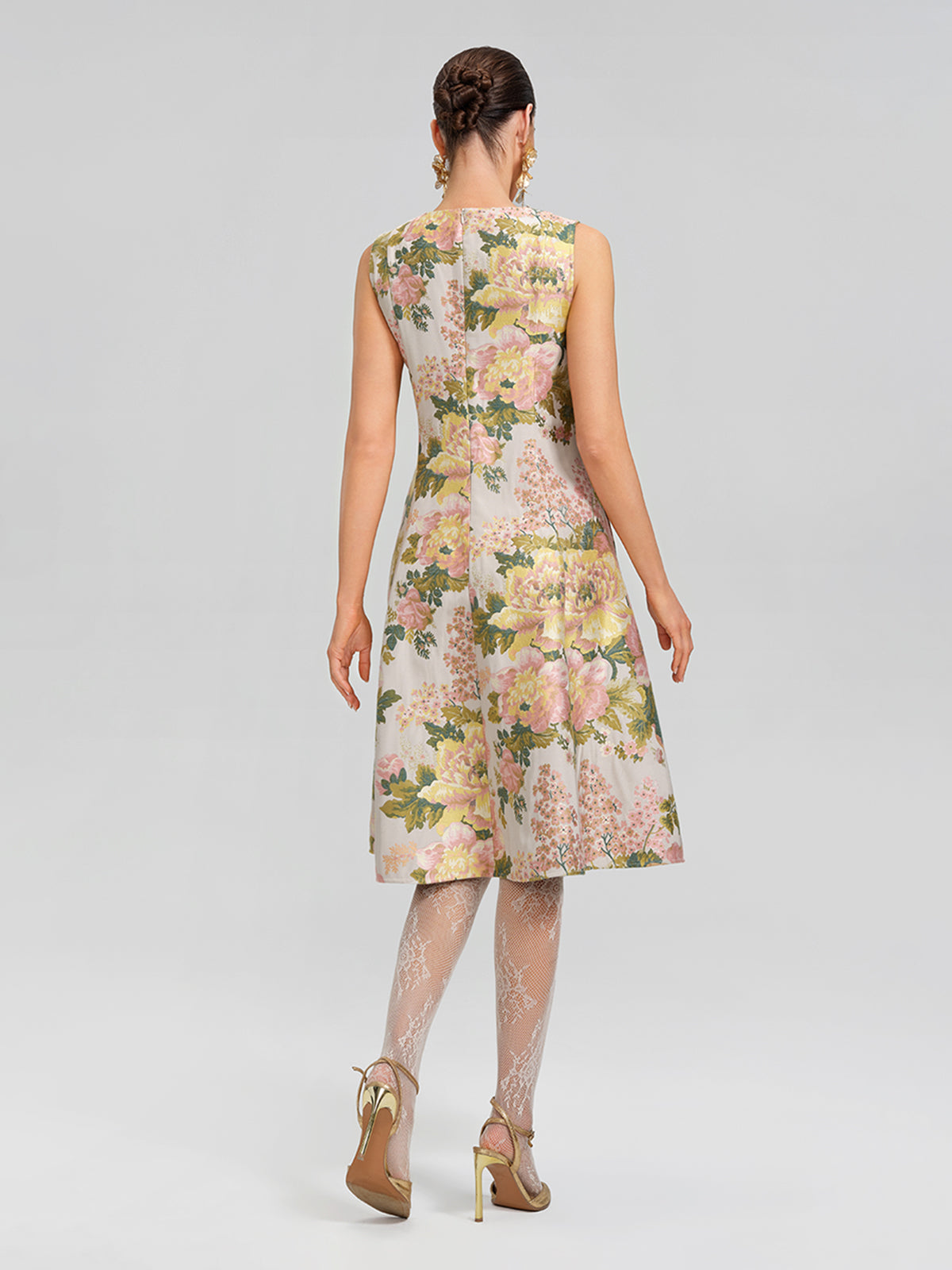 Crystal Beaded Jacquard A Line Pocket Dress
