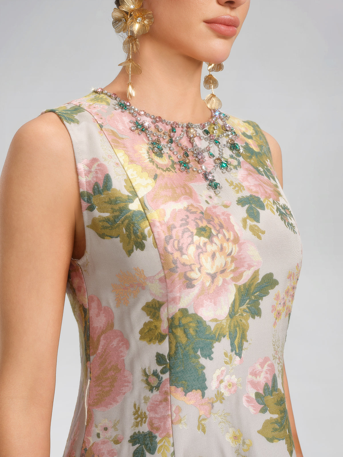 Crystal Beaded Jacquard A Line Pocket Dress