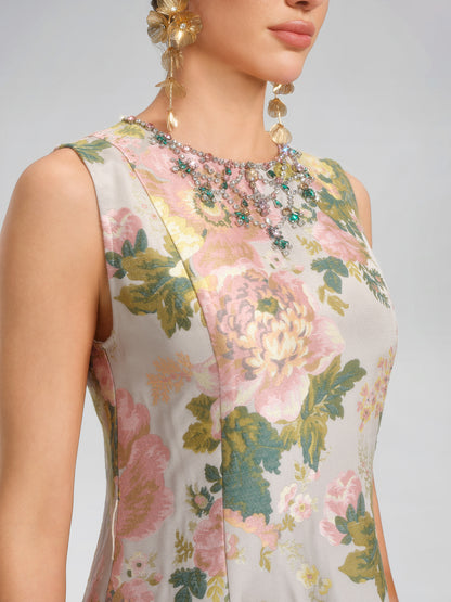 Crystal Beaded Jacquard A Line Pocket Dress