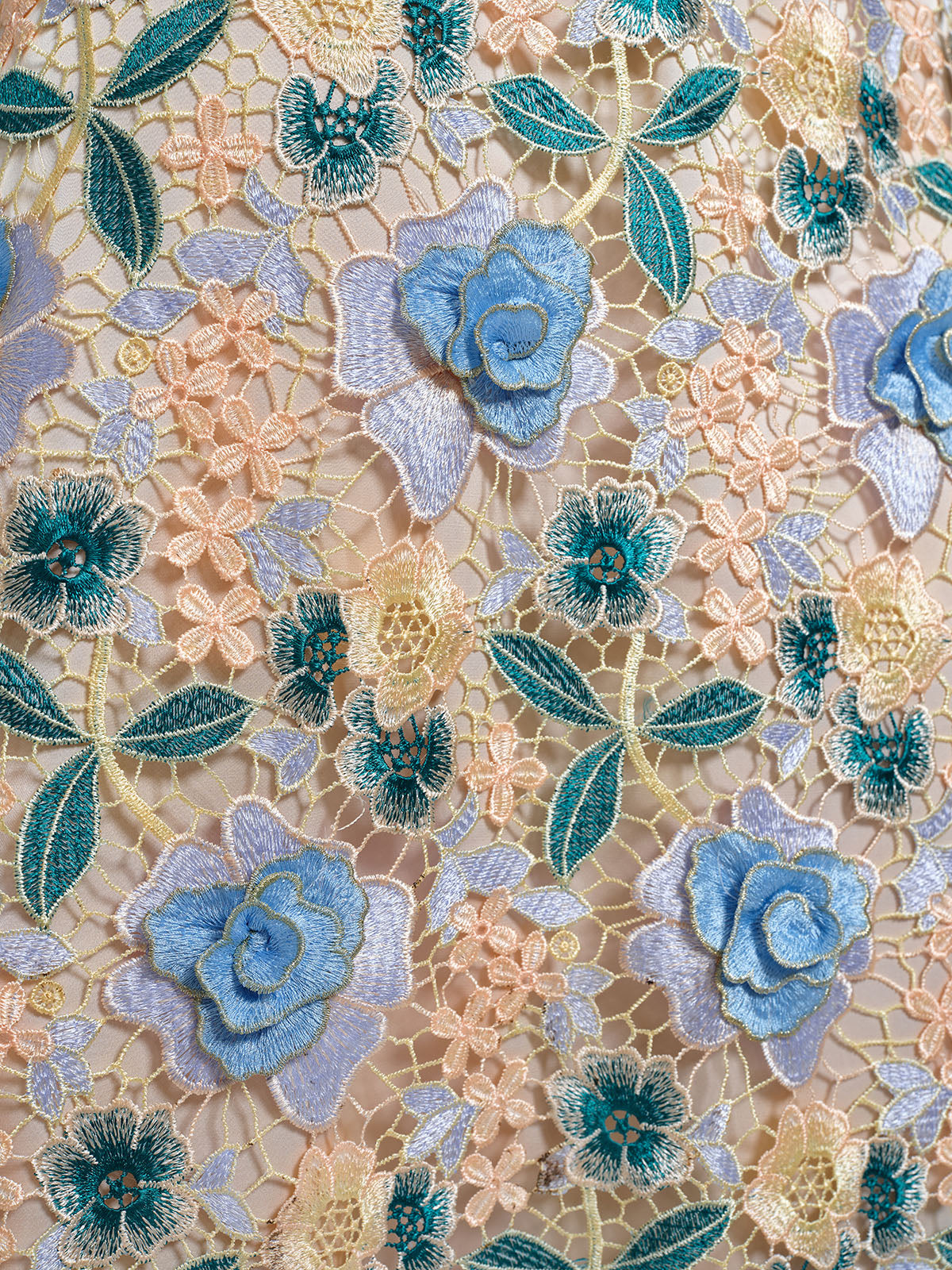 Guipure Lace Floral Leaf-Embellished Dress