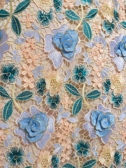 Guipure Lace Floral Leaf-Embellished Dress