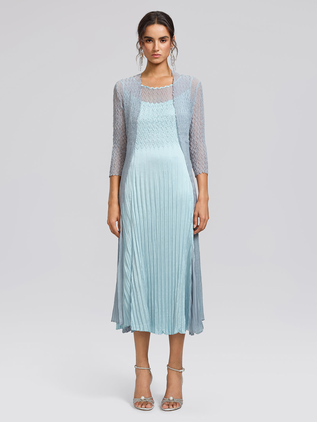 Mint Pleated Artistic Elegant Dress Set