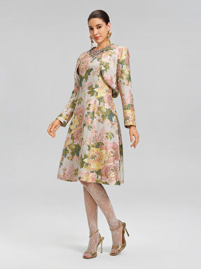 Crystal Beaded Jacquard Cropped Waist Jacket