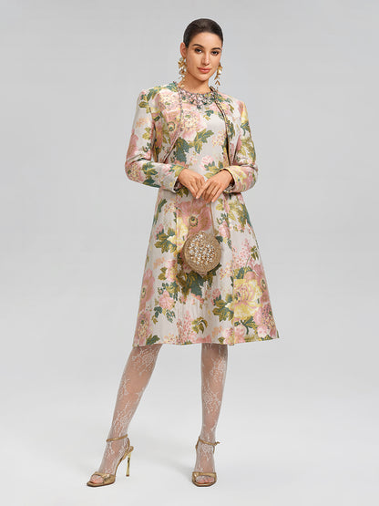 Crystal Beaded Jacquard Cropped Waist Jacket