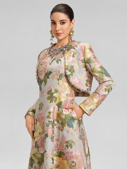Crystal Beaded Jacquard Cropped Waist Jacket