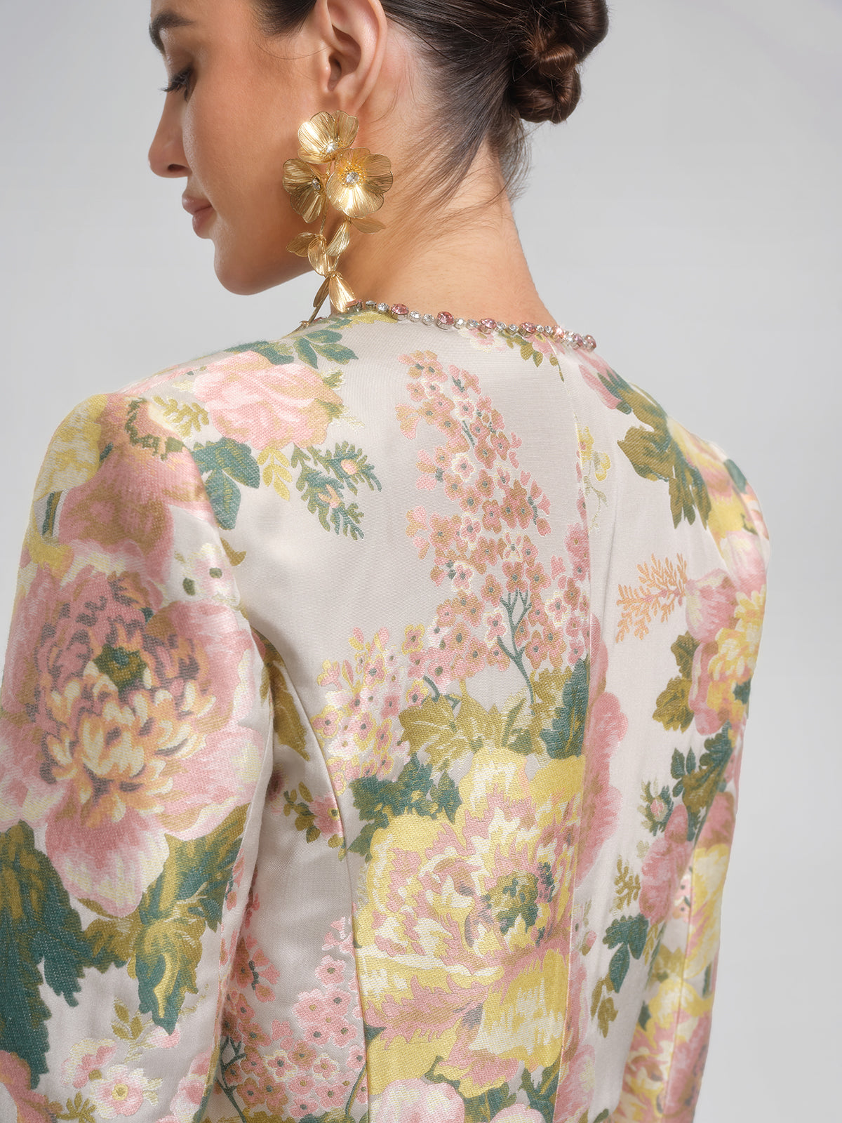 Crystal Beaded Jacquard Cropped Waist Jacket
