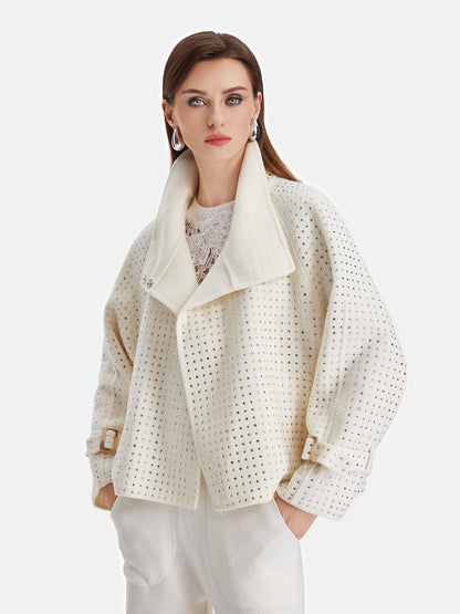 Premium Wool Rhinestone Collared Jacket