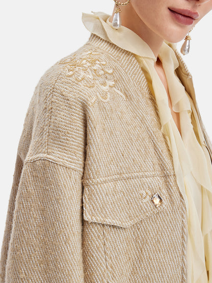 Cloud Pattern Embroidered Wool Coat