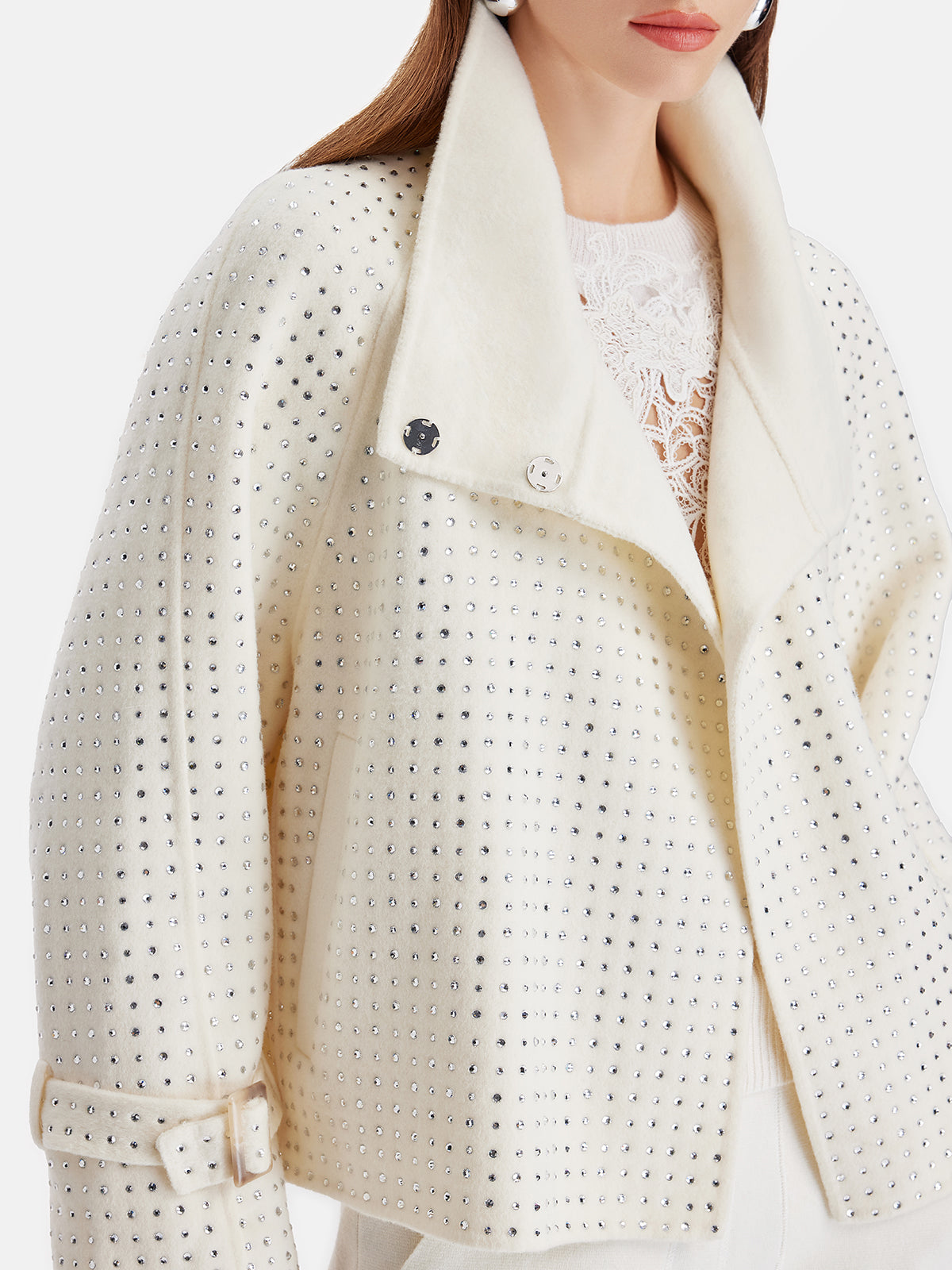 Premium Wool Rhinestone Collared Jacket