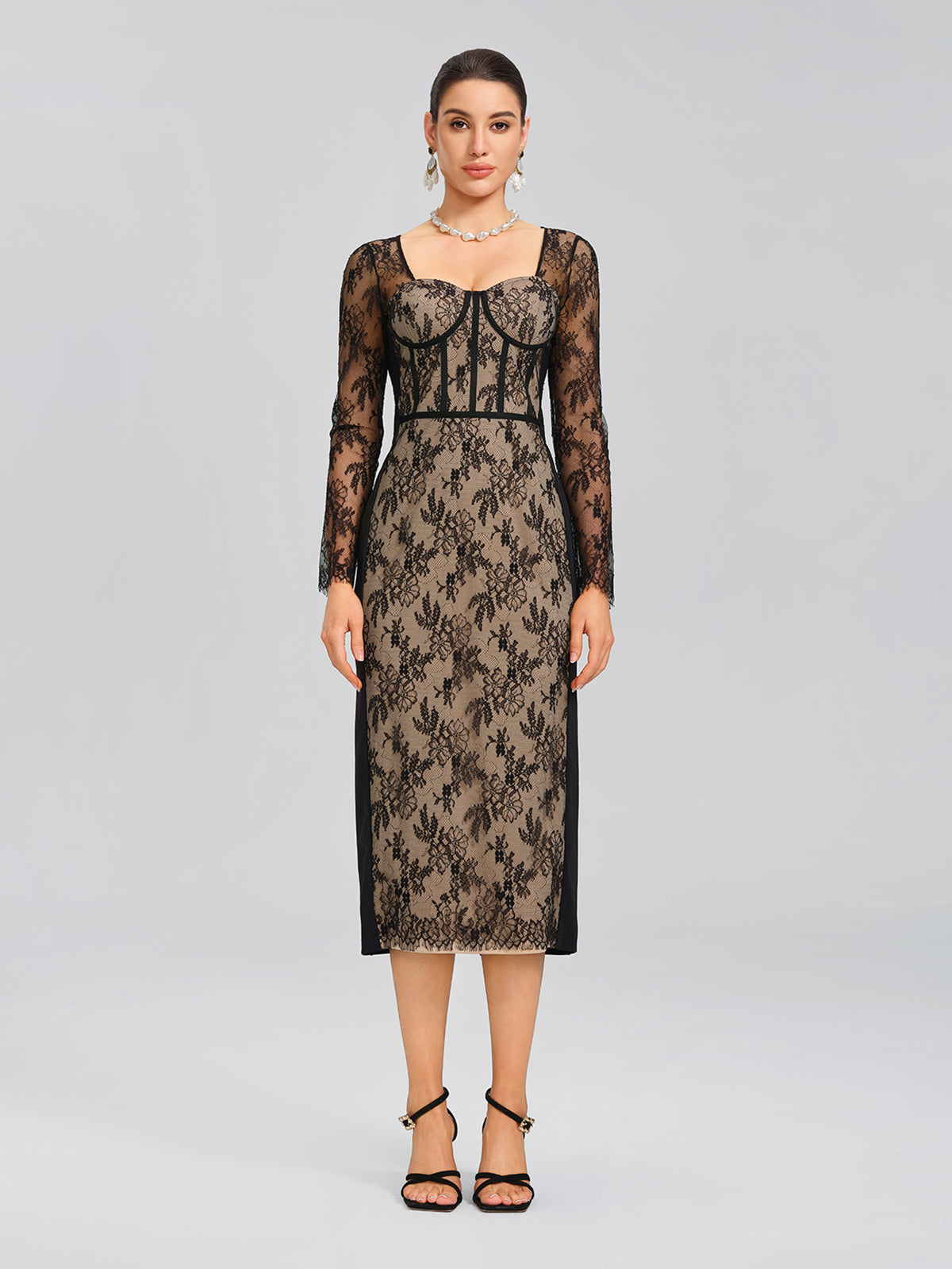 Lace Ribbed Panel Bodycon Dress