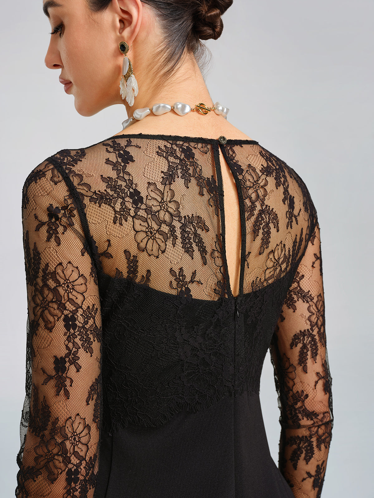 Lace Ribbed Panel Bodycon Dress