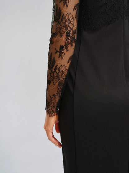 Lace Ribbed Panel Bodycon Dress