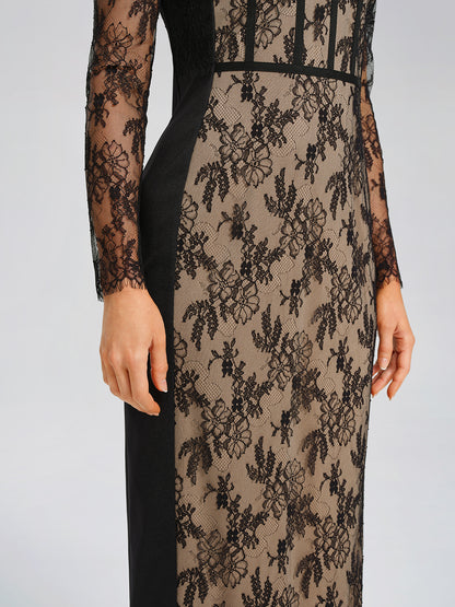 Lace Ribbed Panel Bodycon Dress