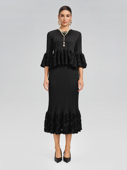 Pleated Bell-Sleeve Stretch Set