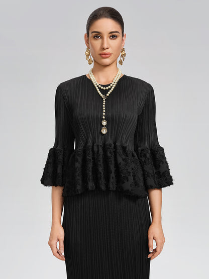 Pleated Bell-Sleeve Stretch Set