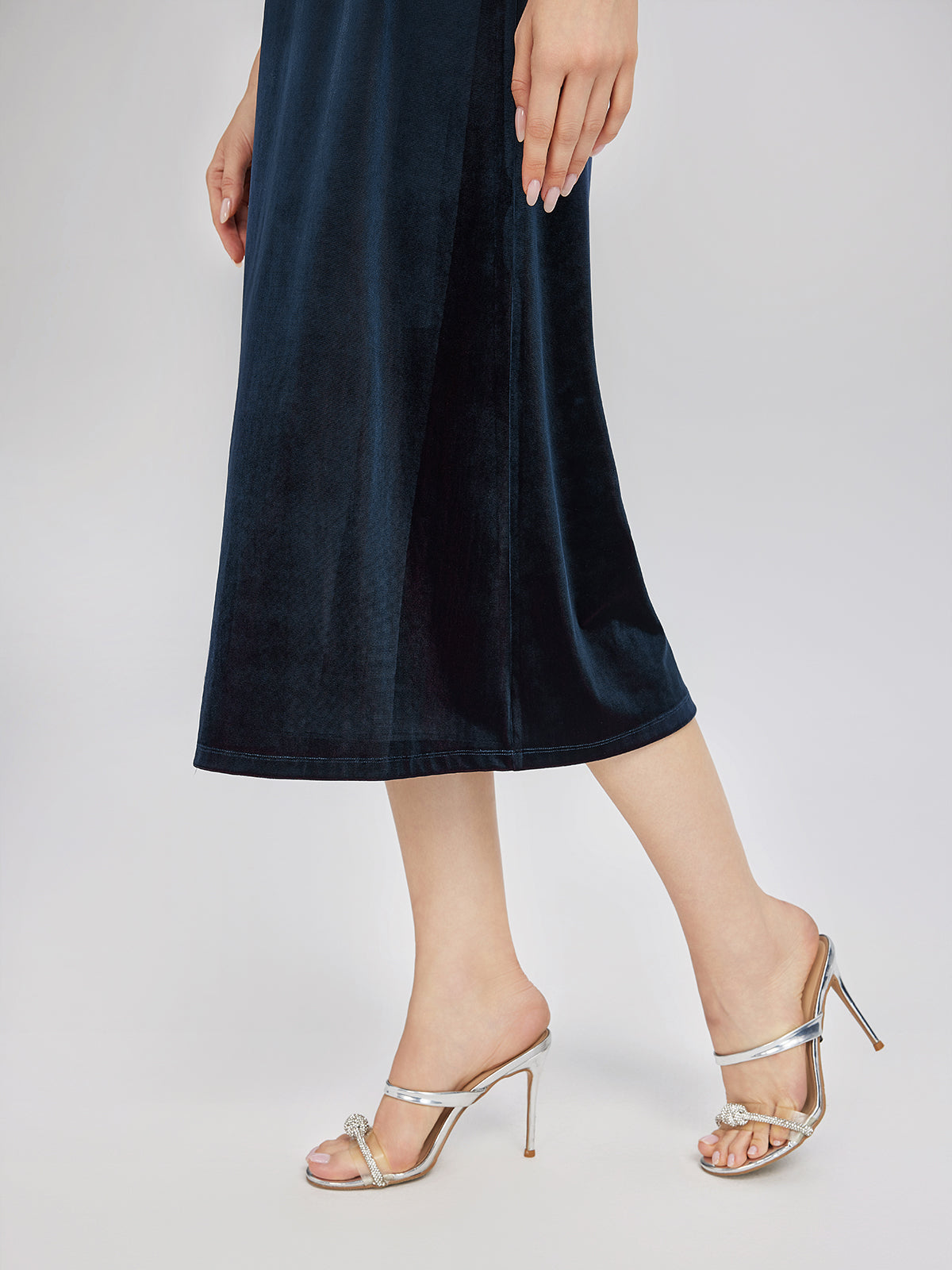 Two-Tone Velvet Rhinestone Embroidered Dress