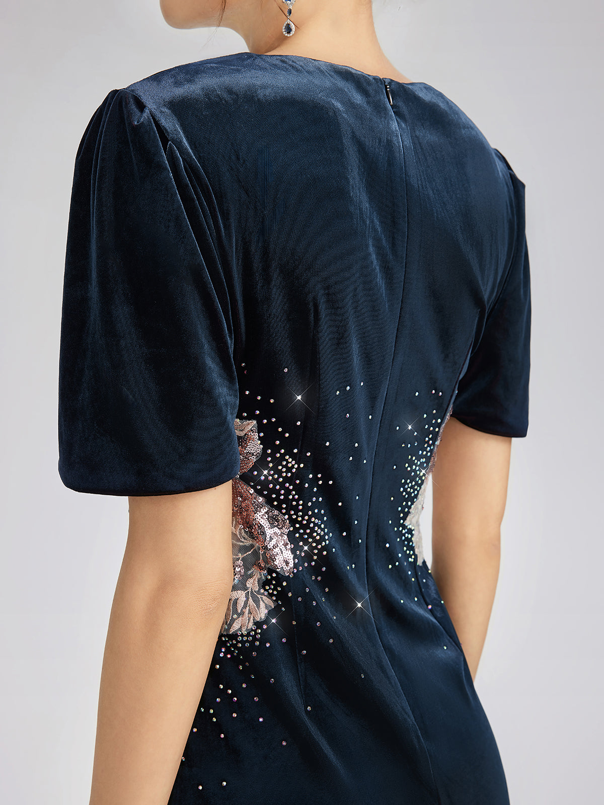 Two-Tone Velvet Rhinestone Embroidered Dress