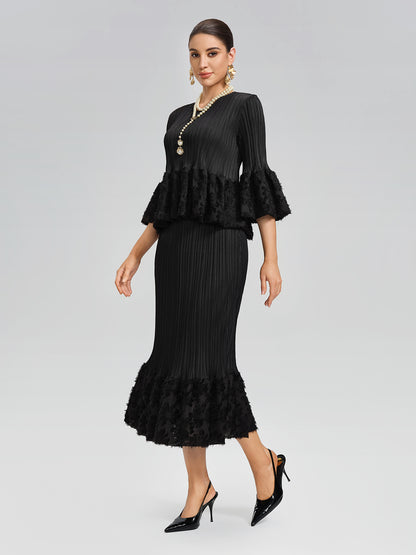 Pleated Bell-Sleeve Stretch Set