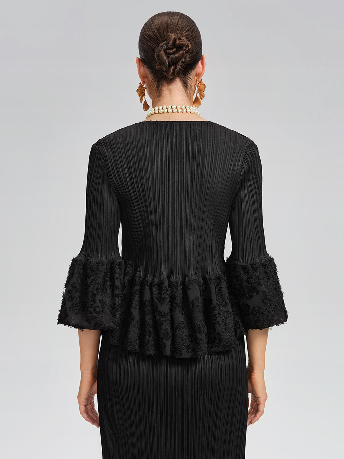 Pleated Bell-Sleeve Stretch Set