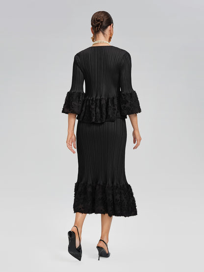 Pleated Bell-Sleeve Stretch Set