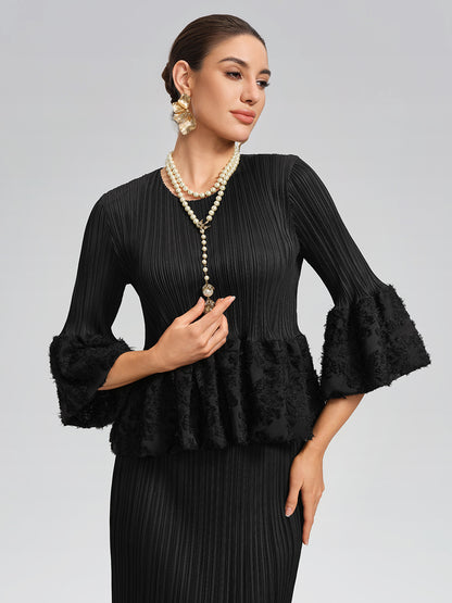 Pleated Bell-Sleeve Stretch Set