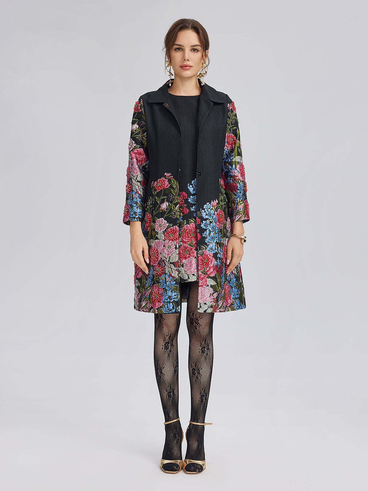 Hand-Beaded 3D Floral Versatility Jacket