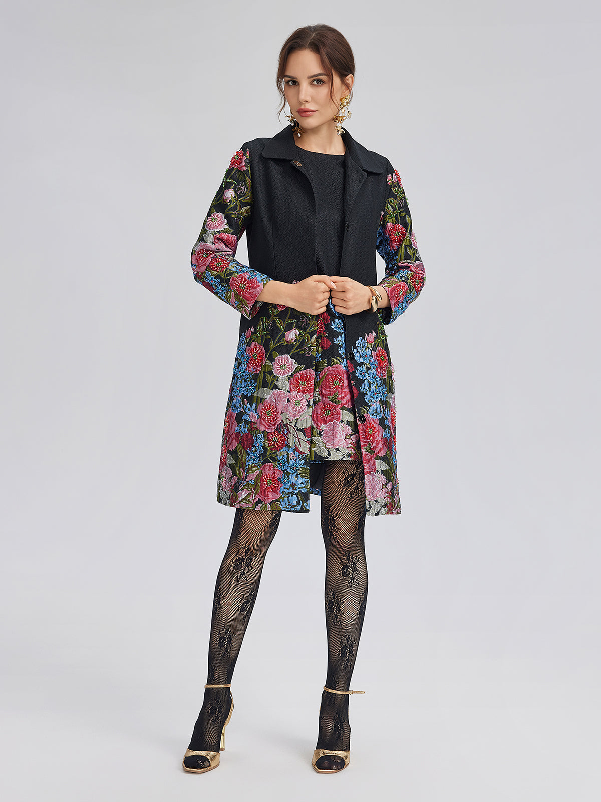 Hand-Beaded 3D Floral Versatility Jacket