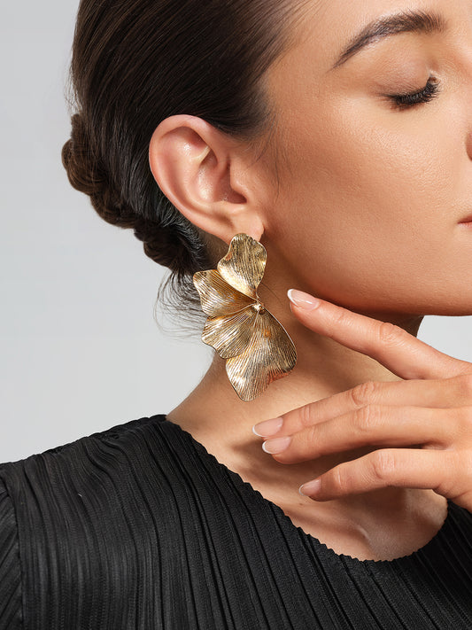 Ginkgo Leaf Gold Tone Earrings