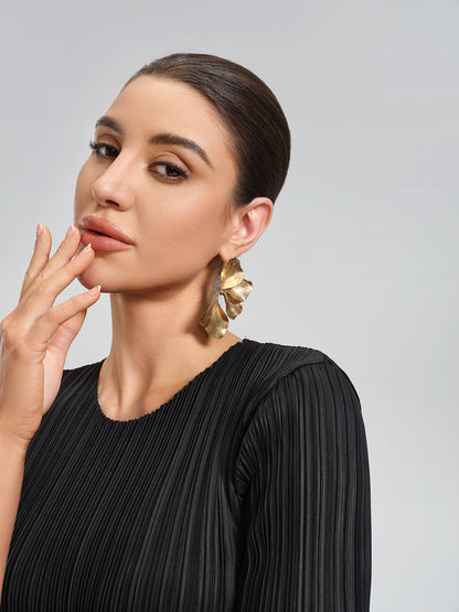 Ginkgo Leaf Gold Tone Earrings