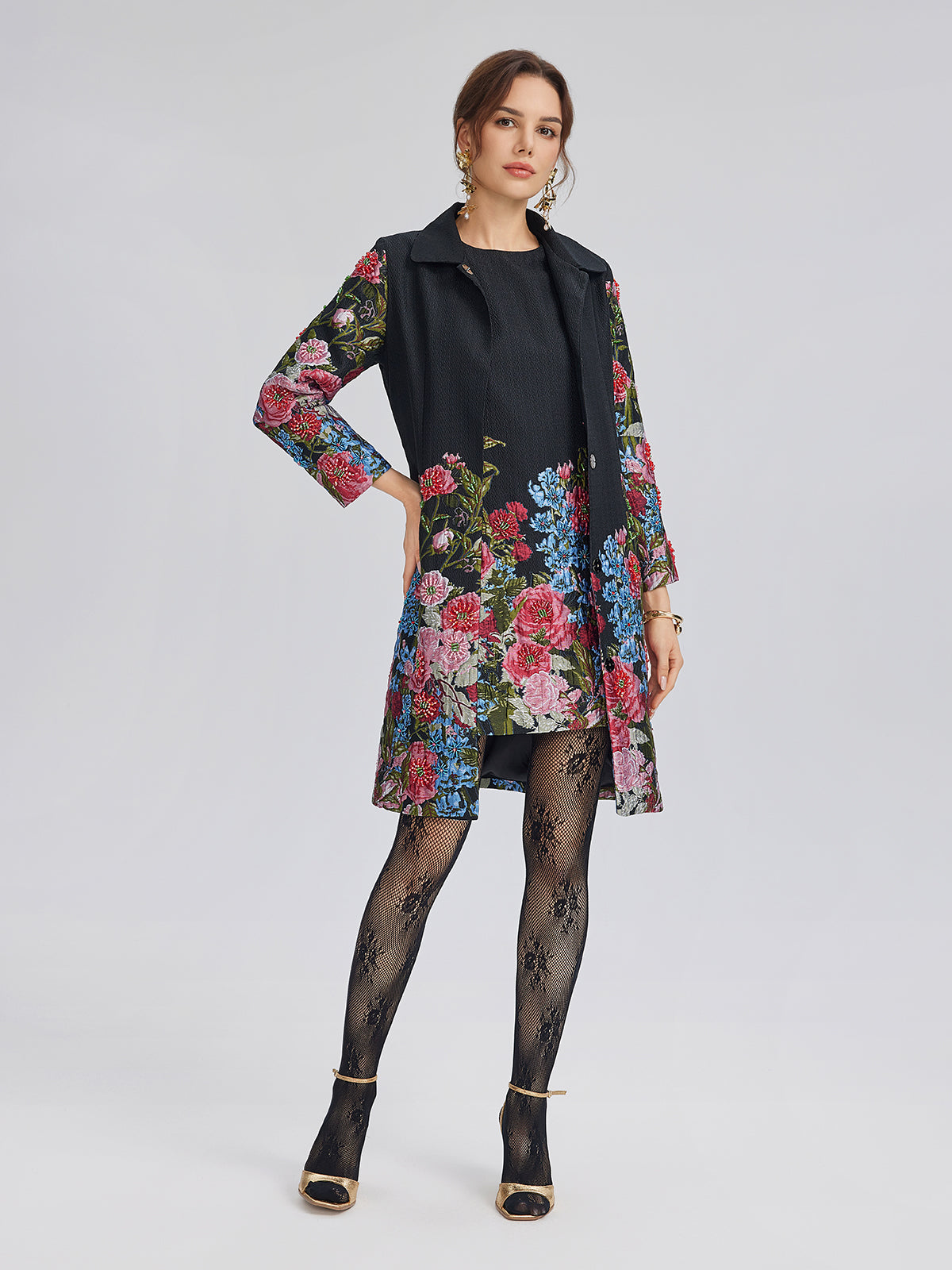 Hand-Beaded 3D Floral Versatility Jacket