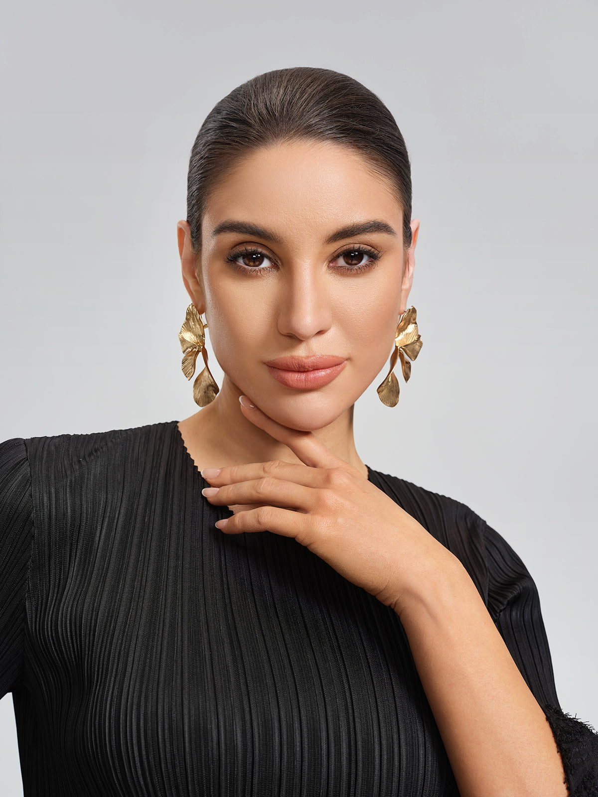 Ginkgo Leaf Gold Tone Earrings