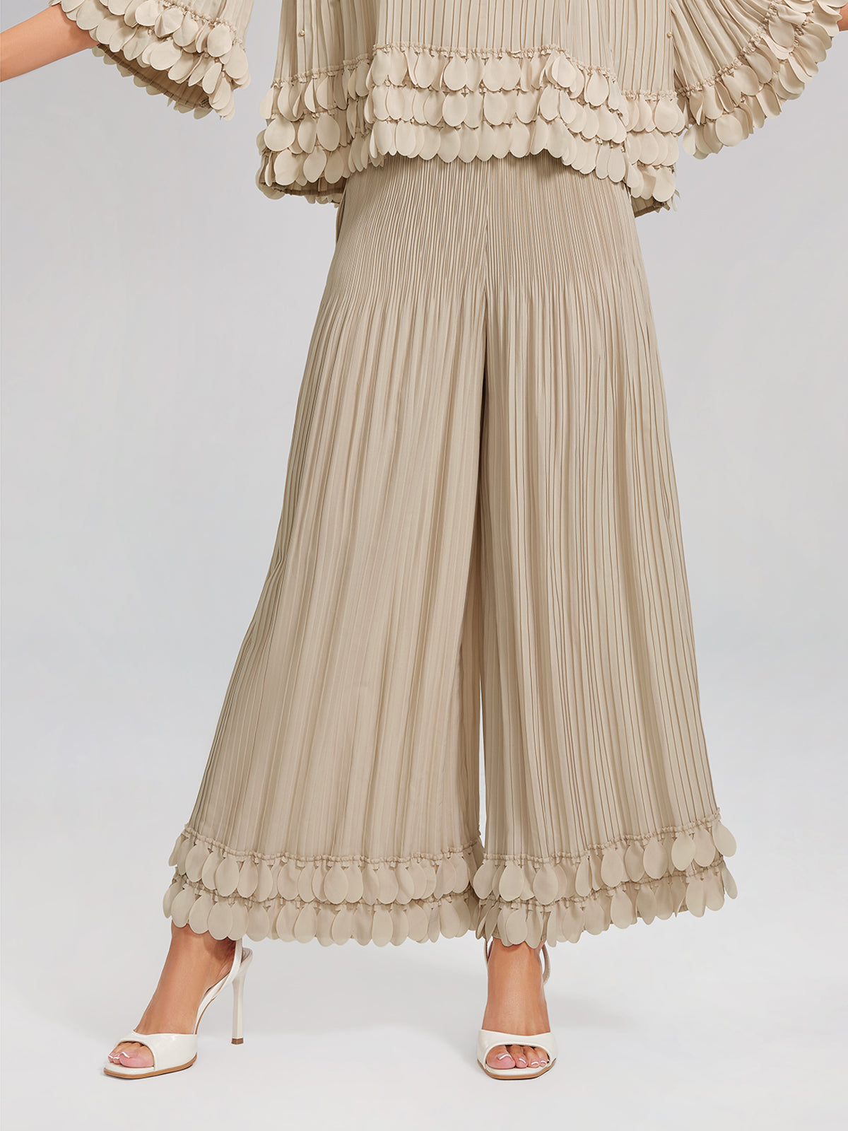 Hand-Stitched Floral Beaded Pleated Set