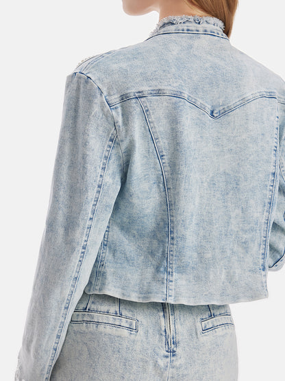 French Lace Embroidered Denim Jacket