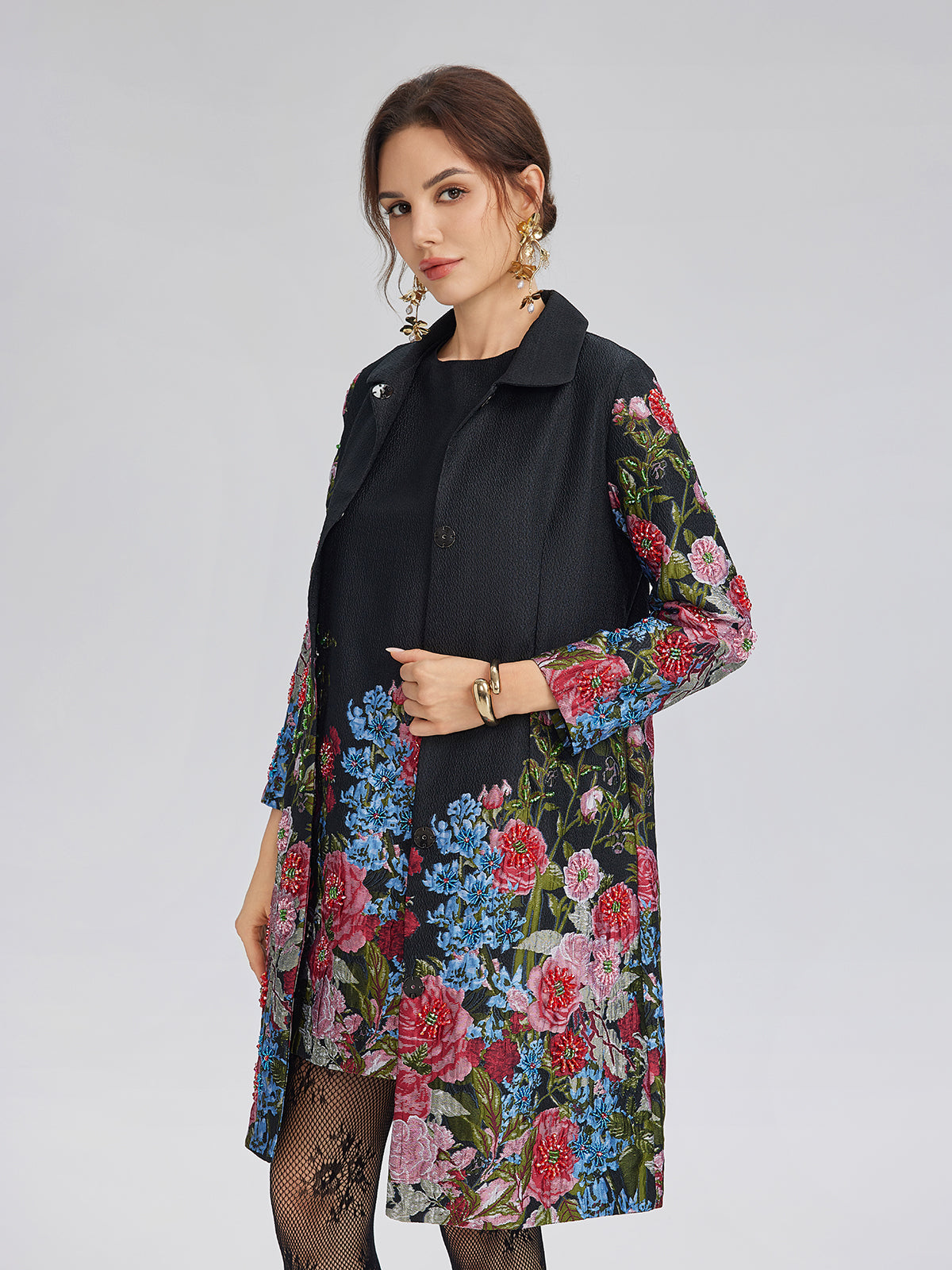 Hand-Beaded 3D Floral Versatility Jacket