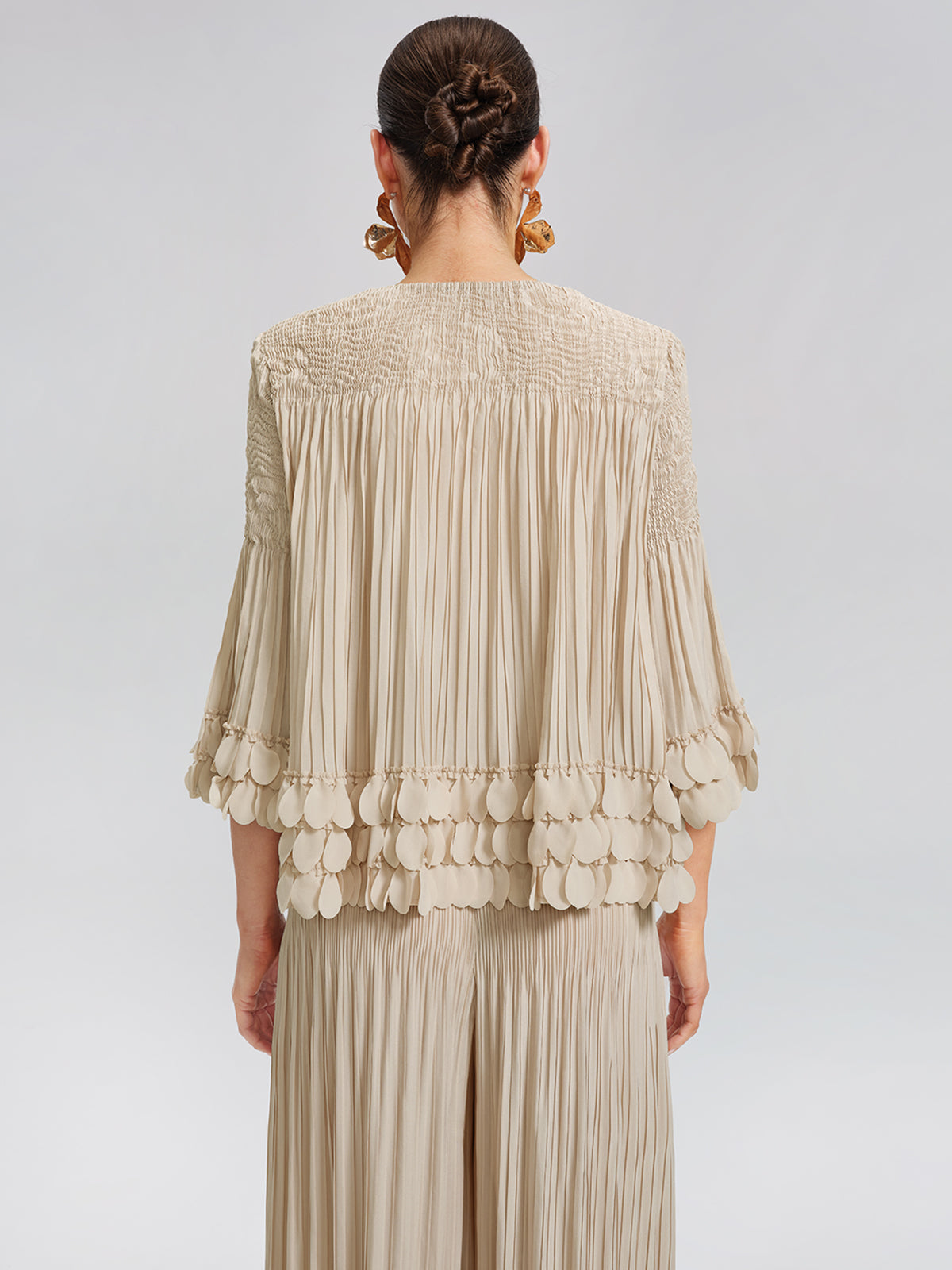 Hand-Stitched Floral Beaded Pleated Set