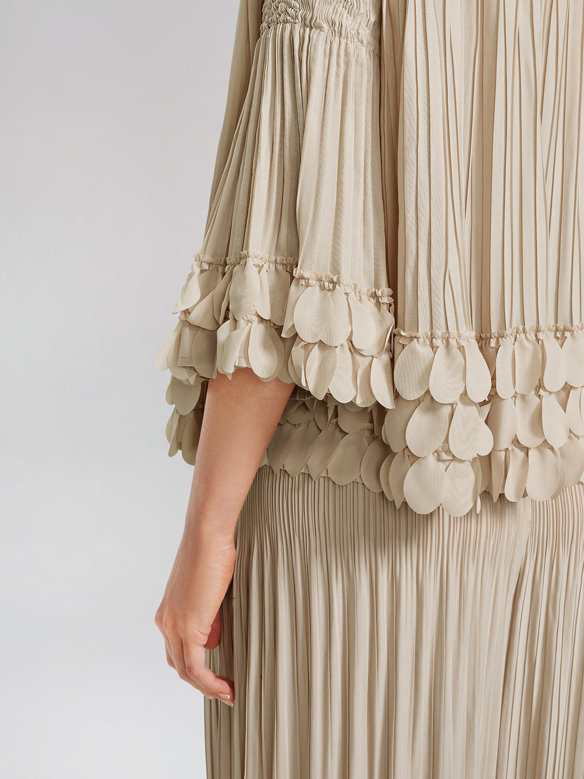 Hand-Stitched Floral Beaded Pleated Set