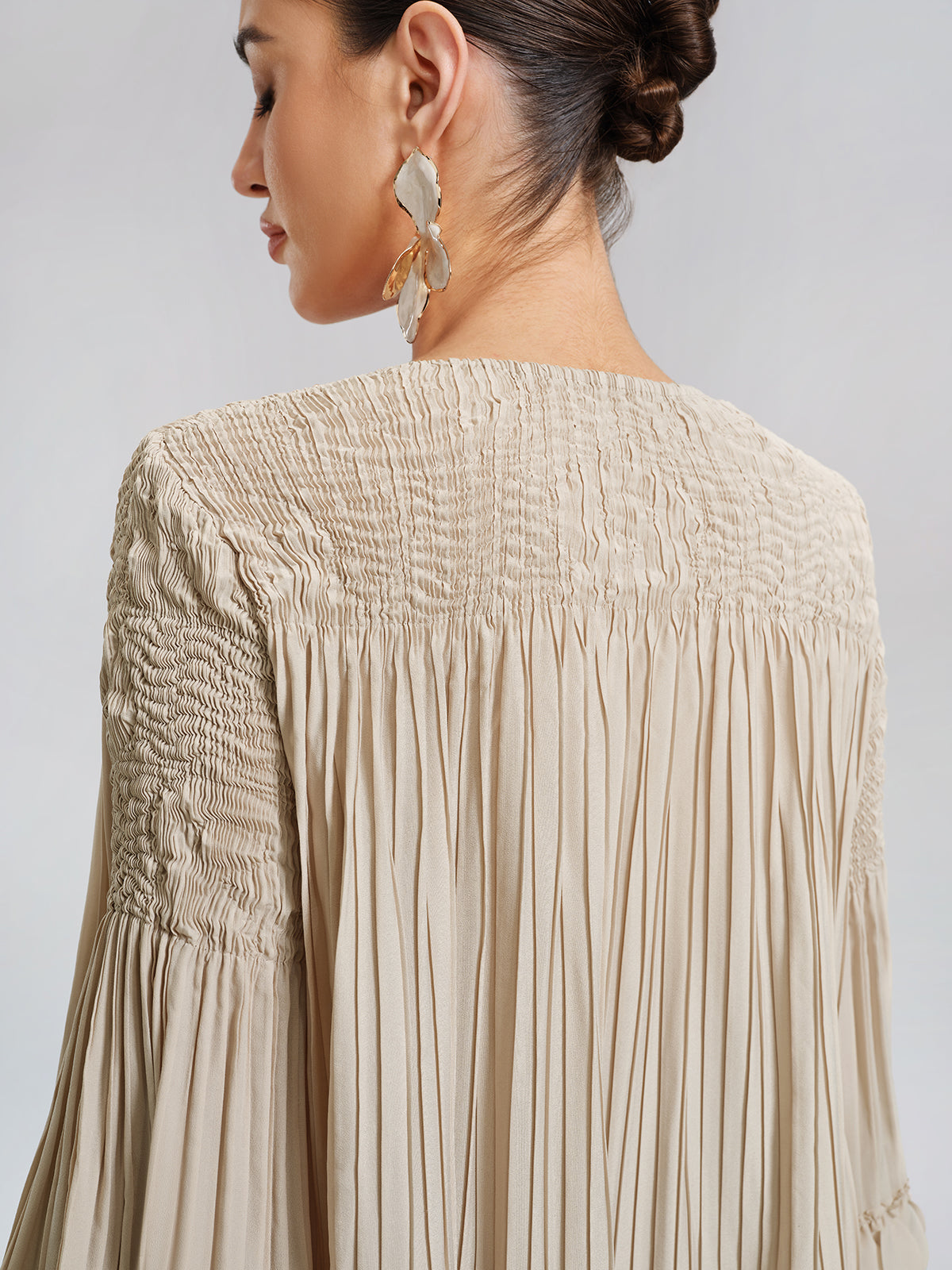 Hand-Stitched Floral Beaded Pleated Set
